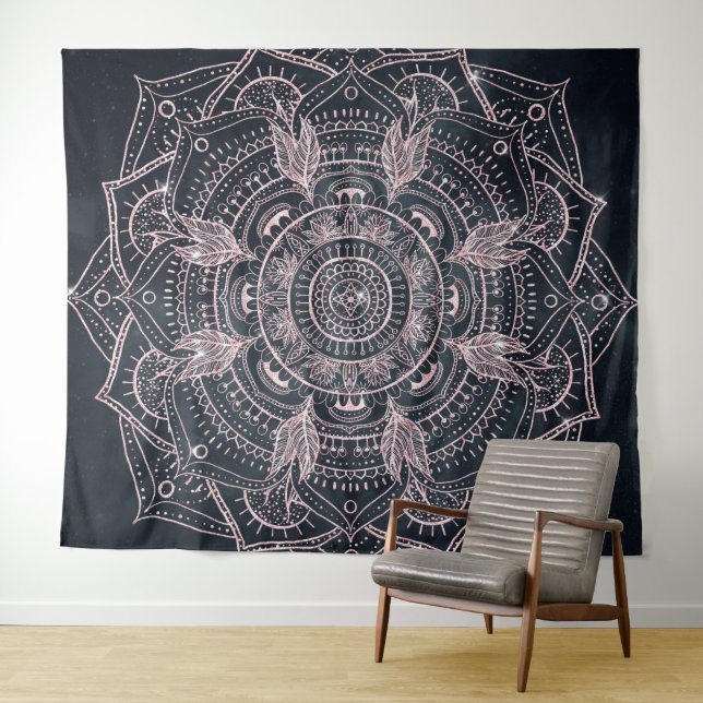 Tapiz Elegante Rosa Gold Mandala Gray Nebula Diseño (In situ (horizontal))