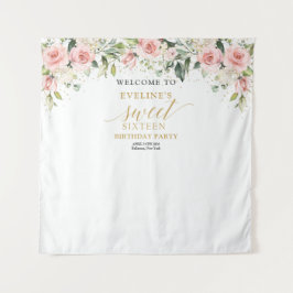 Tapiz Elegante rosa rosado rosa verde oro 16 cumpleaños
