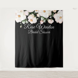 Tapiz Elegante Roses Blancos Bridal Shower Black Backdro