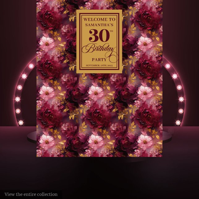 Tapiz Elegante Rubor Burgundy Gold Boho 30 cumpleaños (Elegant Blush Burgundy Gold Boho 30th Birthday Tapestry)