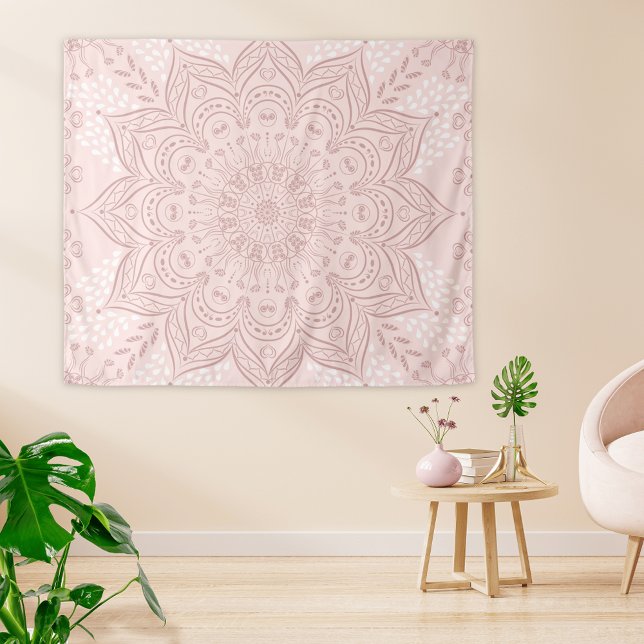 Tapiz Elegante Rubor Pink Boho Mandala Girly (Elegant Boho Blush Pink Tapestry with Mandala Pattern)