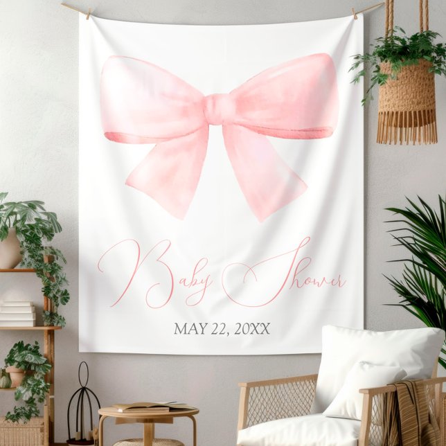 Tapiz Elegante Rubor Pink Pastel Bow Baby Shower (Subido por el creador)