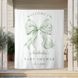 Tapiz Elegante Sage Green Bow Baby Shower Fondo
