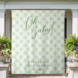 Tapiz Elegante Sage Green Gingham Baby Shower Backdrop