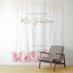 Tapiz Elegante Script oro y ducha de novia floral de col