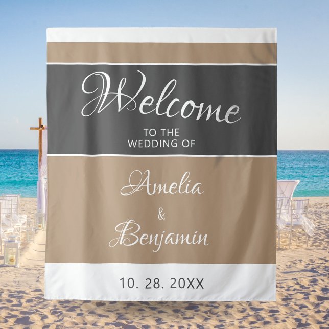 Tapiz Elegante Simple Gris Beige Letra Bienvenida Boda (Subido por el creador)
