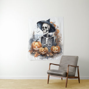 Tapiz Elegante Skeleton Halloween acuarela