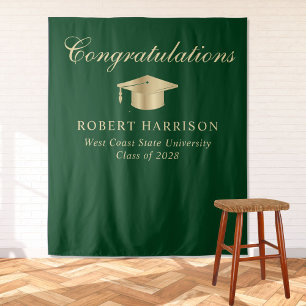 Tapiz Elegante tapa de graduación verde y dorado Bienven