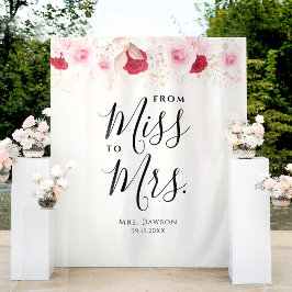 Tapiz Elegante telón de fondo de ducha con flores rosada