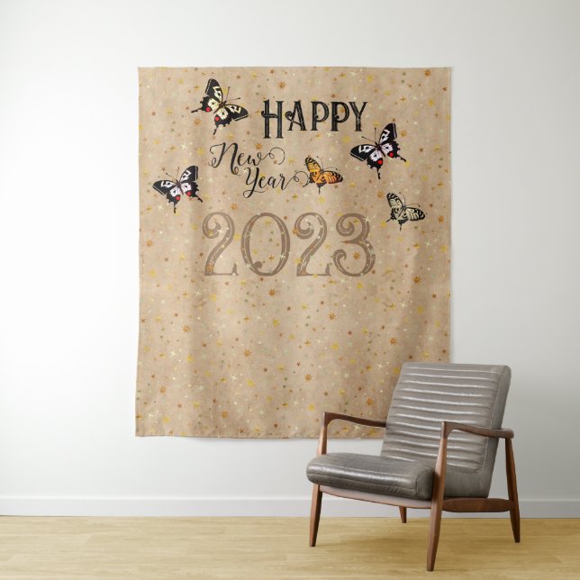 Tapiz Elegante tipografía mariposa estrellas rústico año (In situ)