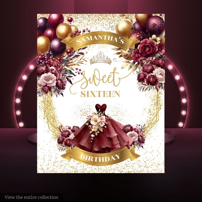 Tapiz Elegante vestido de Borgoña Dulce Dieciséis Lámpar (Elegant Burgundy Dress Sweet Sixteen Backdrop Glam)