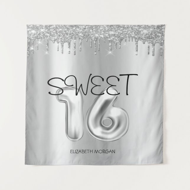 Tapiz Elegantes gotas de plata Sweet 16 (Anverso)