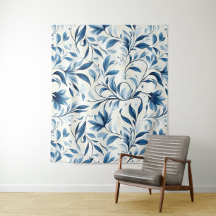Tapiz Elegantes hojas de paisley azul - fondo blanco (1)