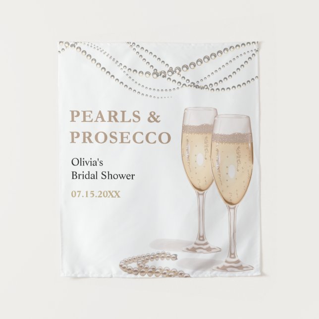 Tapiz Elegantes Perlas y Prosecco Bridal Shower Backdrop (Anverso)