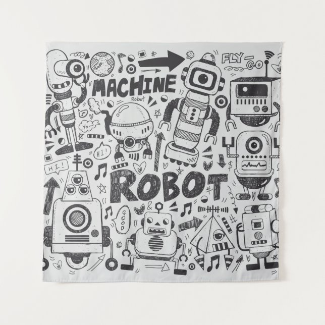 Tapiz elemento robot doodle, herramientas de línea de il (Anverso)