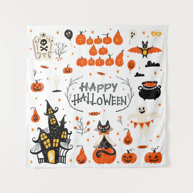 Tapiz Elementos de diseño de Halloween. Clases de Hallow (Anverso)