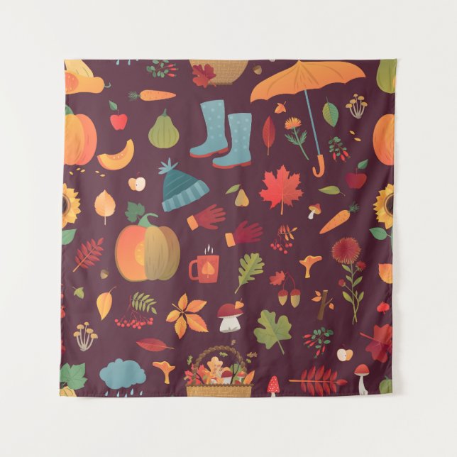 Tapiz Elementos del otoño, fondo oscuro, cosecha (Anverso)