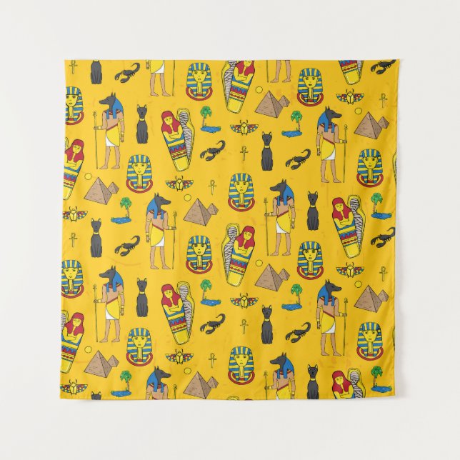 Tapiz Elementos egipcios, Anubis, pirámides. (Anverso)