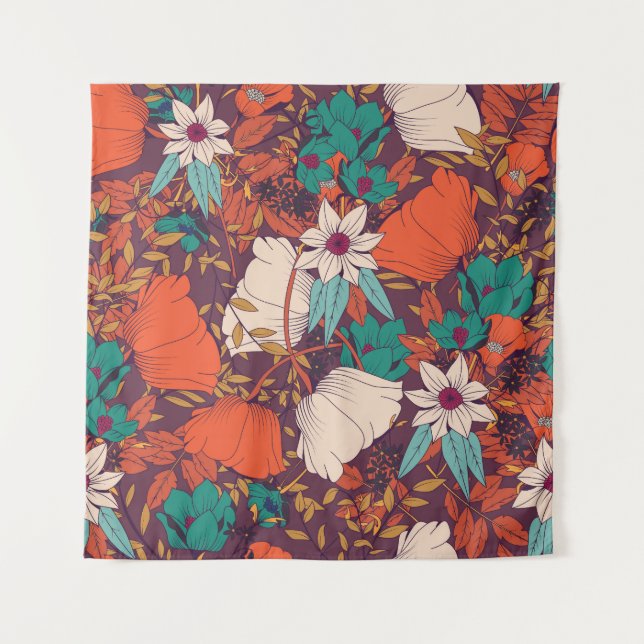 Tapiz Elementos Florales: Dibujados a Mano Sin Costuras. (Anverso)