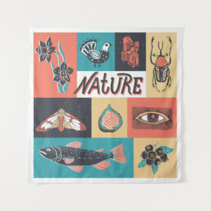 Tapiz Elementos Naturales, Iconos De Estilo Retro.