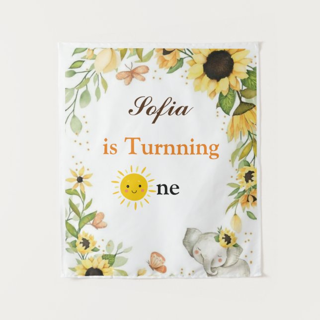 Tapiz Elephant and Sunflower Animal First Birthday (Anverso)