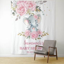 Tapiz Elephant Baby Pink Floral Baby Shower Fondo