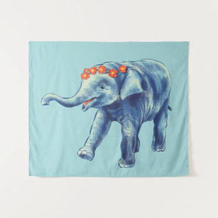 Tapiz Elephant Blue Cute Girly Kids