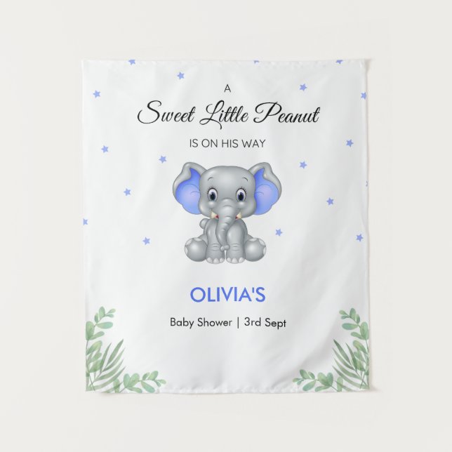 Tapiz Elephant Blue Stars Boy Fondo de Baby Shower (Anverso)