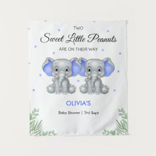 Tapiz Elephant Blue Twin Boys Baby Shower Backdrop