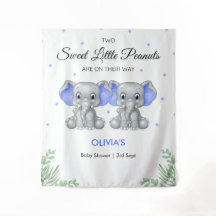 Elephant Blue Twin Boys Baby Shower Backdrop
