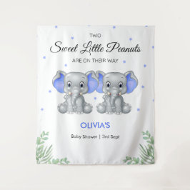 Tapiz Elephant Blue Twin Boys Baby Shower Backdrop