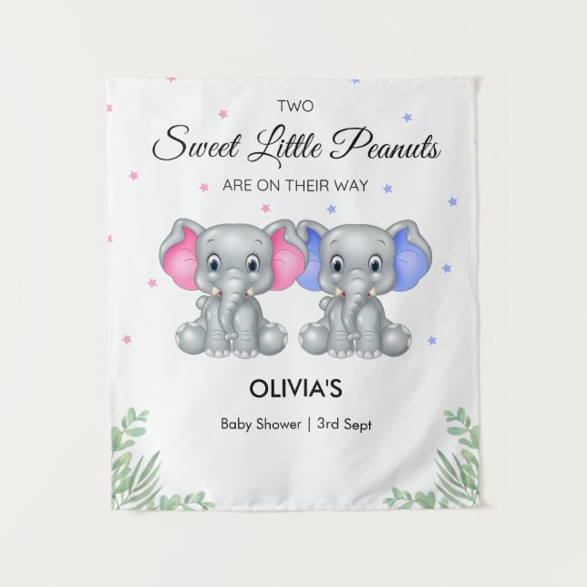 Tapiz Elephant Twin Chica Boy Baby Shower Backups (Anverso)