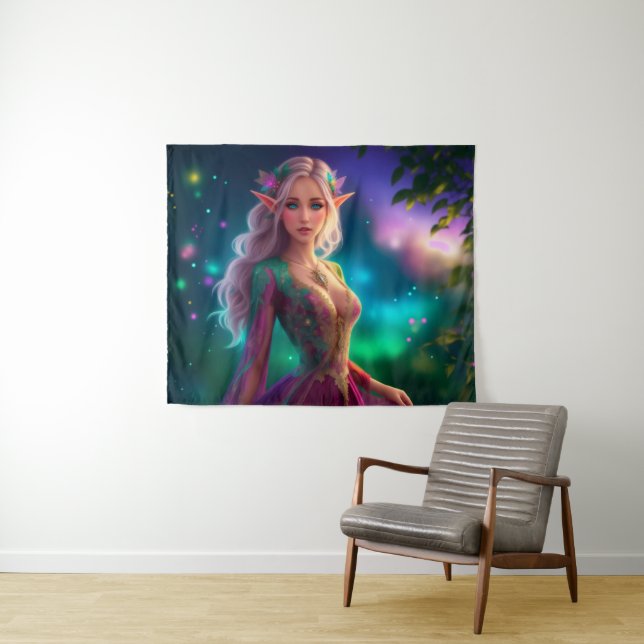 Tapiz Elf chica princesa fantasía purpurina turquesa mag (In situ (horizontal))
