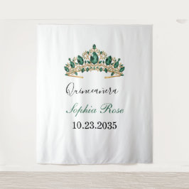 Tapiz Emerald Green Gold Tiara Quinceañera Tapestry