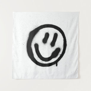 Tapiz emoticono facial sonriente de graffiti en negro so