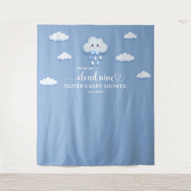 Tapiz En Cloud Nueve Modern Blue Boy Baby Shower (Anverso)