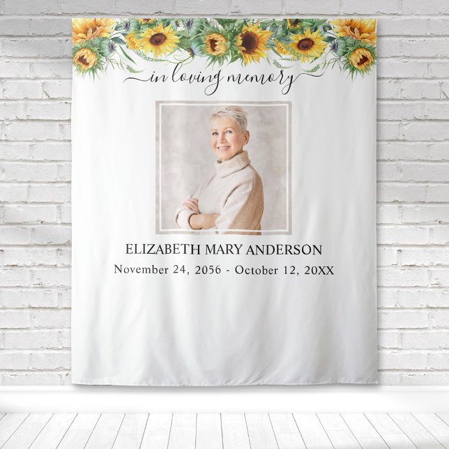 Tapiz En memoria amorosa Foto Memorial del girasol (Sunflower watercolor floral botanical memorial tapestry to honor your loved one.)
