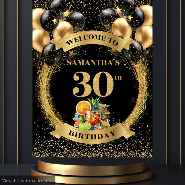 Tapiz Encantador cartel de cóctel de cumpleaños 30 Whisk (Charming 30th Birthday Whiskey Cocktail Banner)