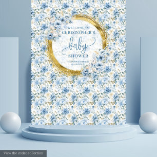 Tapiz Encantador Pastel Blue Gold Flowers Baby Shower