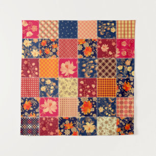 Tapiz Encanto del mosaico: mezcla floral y geométrica