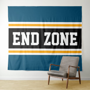 Tapiz END ZONE Fun Sporty Verde azulado Rayas Amarillas