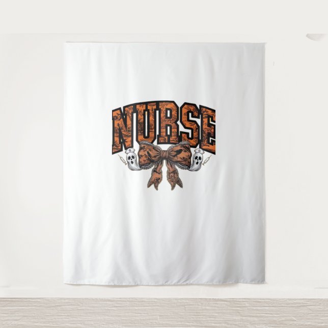 Tapiz Enfermera de Halloween Coquette Bow Spooky Classic (Anverso)