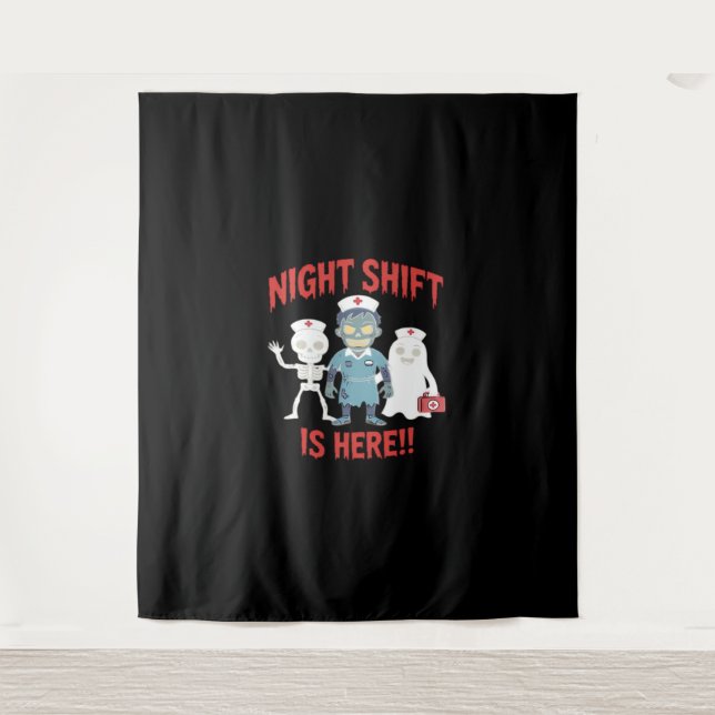 Tapiz Enfermera de Halloween Funny Ghost Skeleton Zombie (Anverso)