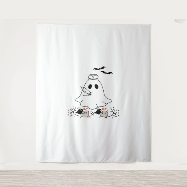 Tapiz Enfermera Fantasma Cute Halloween Diseño Camiseta  (Anverso)