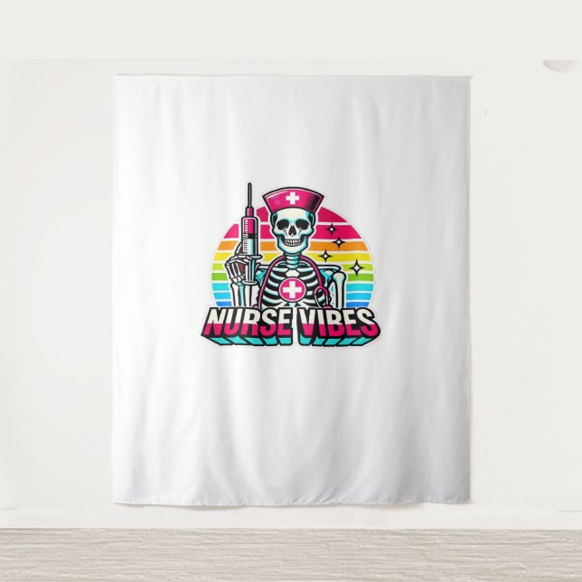 Tapiz Enfermero de esqueleto retro neón - Gracioso y esp (Anverso)