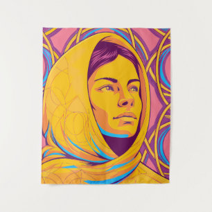 Tapiz Enigmatic Brazilian Woman in Vibrant Pop Art