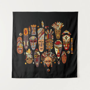 Tapiz Enmascaramiento tribal étnico conjunto, boceto