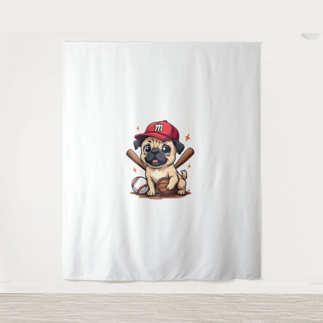 Tapiz Entrenador del equipo de béisbol Pug Dog Lover Pug (Anverso)