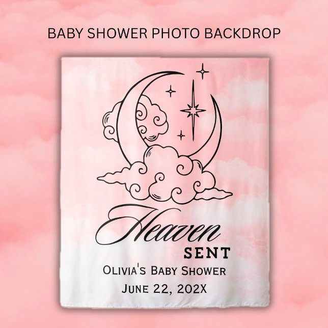 Tapiz Enviado del Cielo Fiesta de Bienvenida para Bebé R (Heaven Sent Pink Moon Stars Baby Shower Tapestry)