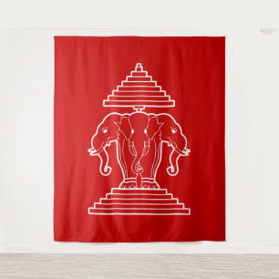Tapiz Erawan Elefante de tres cabezas Bandera de Lao / L